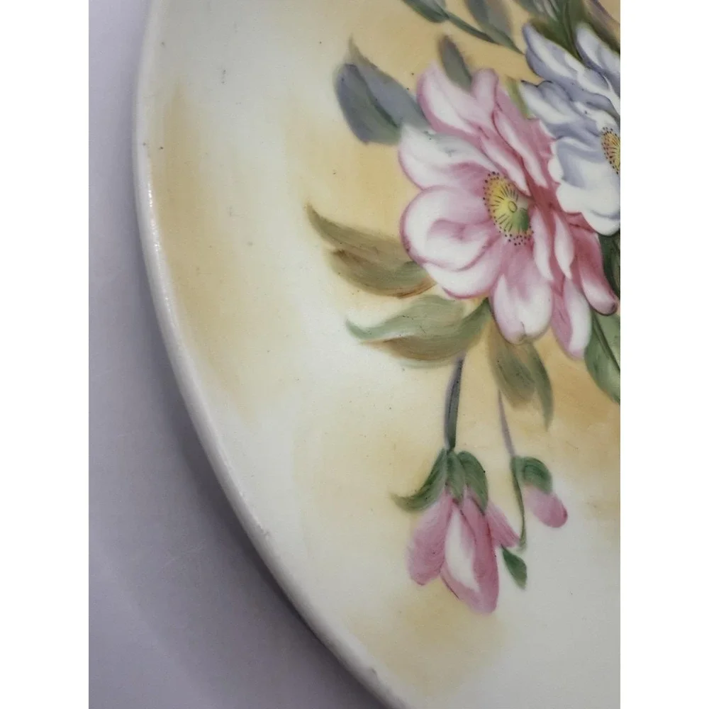 Lefton Hand Painted Floral Plate Pink Blue Flowers Vintage Porcelain‎ Japan
